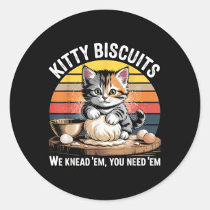 Funny Cat Kneading Dough Retro Kat Biscuits Desi Ronde Sticker