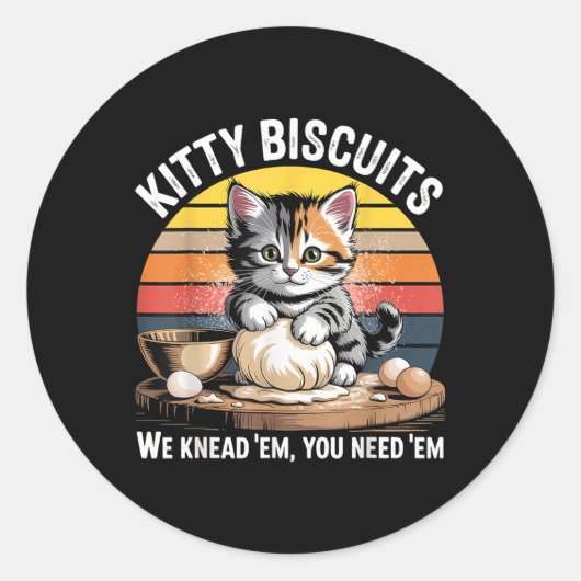 Funny Cat Kneading Dough Retro Kat Biscuits Desi Ronde Sticker (Voorkant)