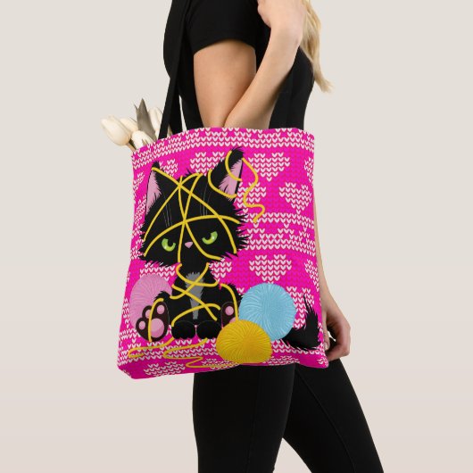 Funny Cat Kniting Projects Tote Bag (Dichtbij)