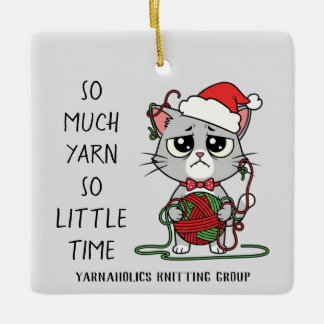 Funny Cat Knitting Group So Much Yarn Christmas Keramisch Ornament