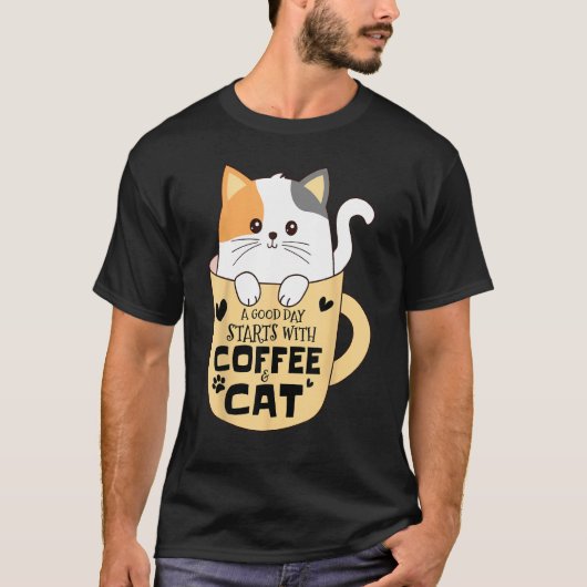 Funny Cat Koffie Mok Kat Mam Kat Pap Kat Liefhebbe T-shirt (Voorkant)