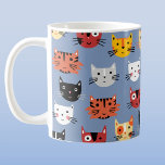 Funny Cat Koffiemok<br><div class="desc">Veel leuke kleine katten op een middelblauwe achtergrond. Ideaal voor dierenliefhebbers en dierenliefhebbers en gekke of zure katten.</div>