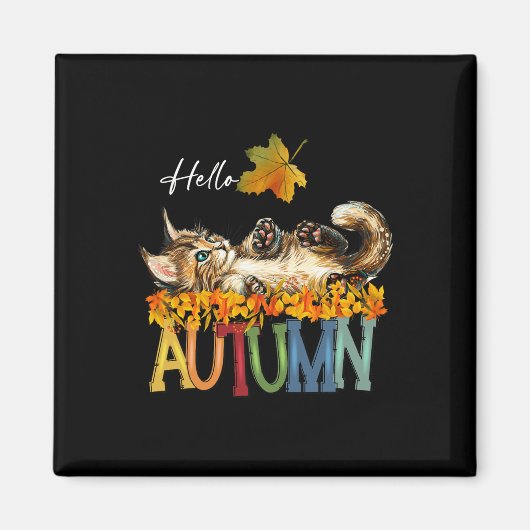 Funny Cat Leaf Herfst Hallo Schattigee Magneet (Voorkant)