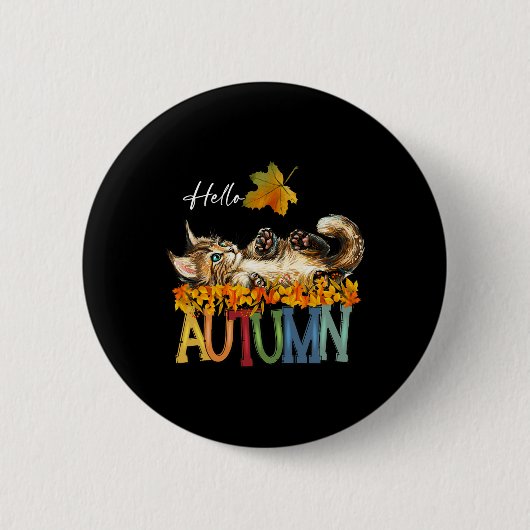 Funny Cat Leaf Herfst Hallo Schattigee Ronde Button 5,7 Cm (Voorkant)