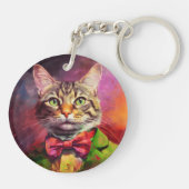 Funny Cat Leuk Kat Kunstportret Sleutelhanger (Achterkant)