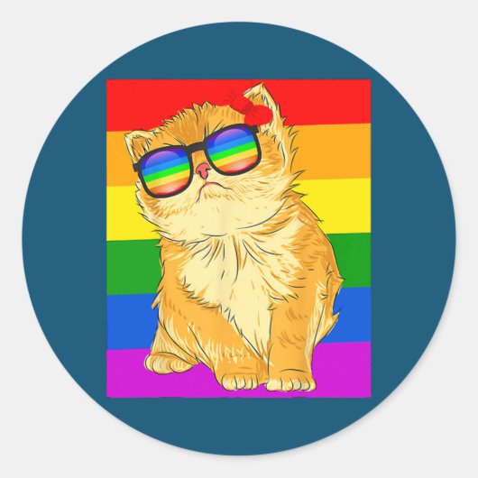 Funny Cat LGBT Gay Rainbow Pride vlag Ronde Sticker (Voorkant)