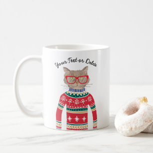 Funny Cat Lover Cat Wearing Ugly KerstSweater Koffiemok