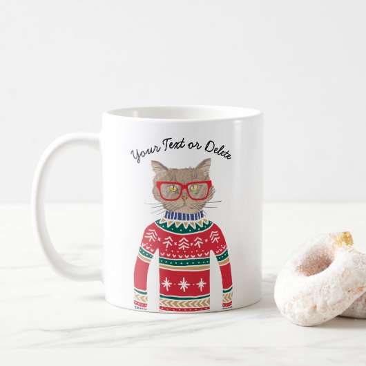 Funny Cat Lover Cat Wearing Ugly KerstSweater Koffiemok (Met donut)