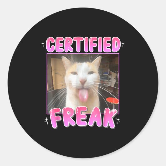 Funny Cat Lover Certified Freak Eat Cement Cursed Ronde Sticker (Voorkant)