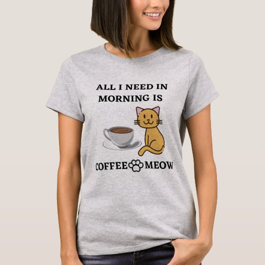 FUNNY CAT LOVER COFFEE EN MEOW T-SHIRT (Voorkant)