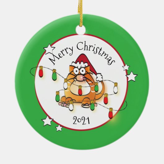 Funny Cat Lover Persoonlijk kerstfeest Keramisch Ornament (Achterkant)
