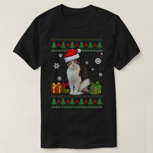 Funny Cat Lovers Cute Cat Santa Hat Ugly Kerstmis T-shirt (Design voorkant)