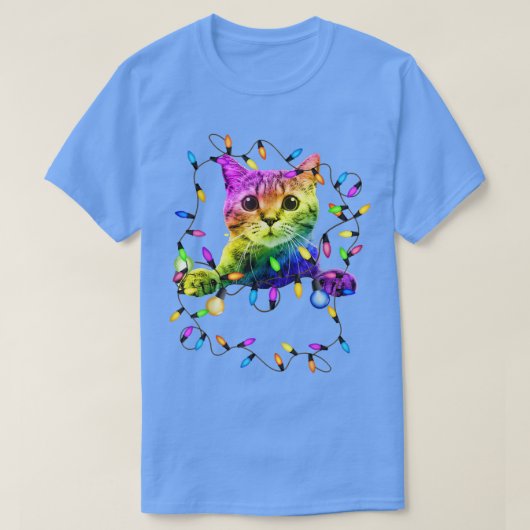 Funny Cat Lovers Kerstlicht voor Kerstmis T-shirt (Design voorkant)