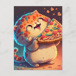 Funny Cat Loves Pizza Briefkaart