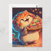 Funny Cat Loves Pizza Briefkaart (Voorkant / Achterkant)