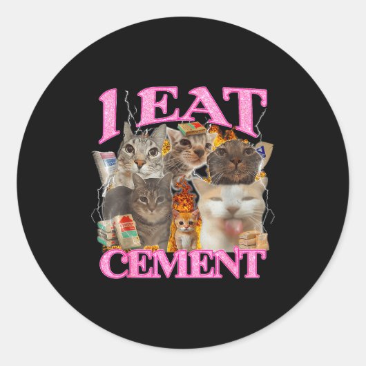 Funny Cat Meme I Eat Cement Japanese Quote Animal  Ronde Sticker (Voorkant)