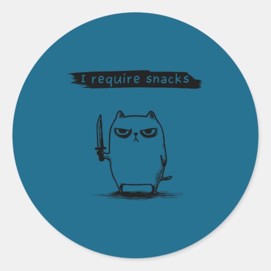 Funny Cat Meme I Require Snacks Design Men Women K Ronde Sticker (Voorkant)