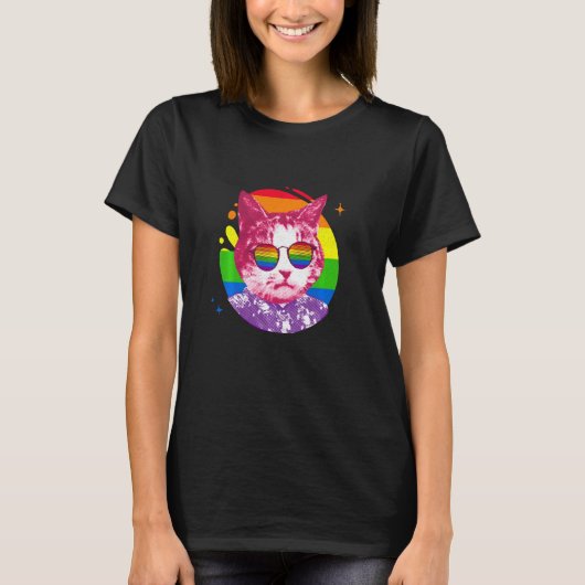 Funny Cat Meme Rainbow Sunbril Lgbt Pride Love T-shirt (Voorkant)