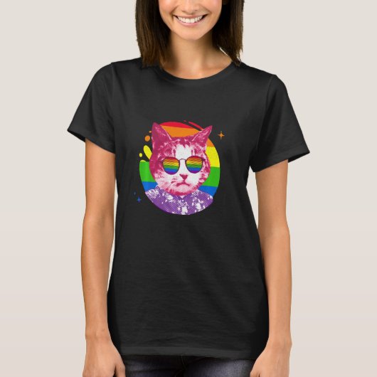 Funny Cat Meme Rainbow Sunglasses Lgbt Pride Love T-shirt (Voorkant)