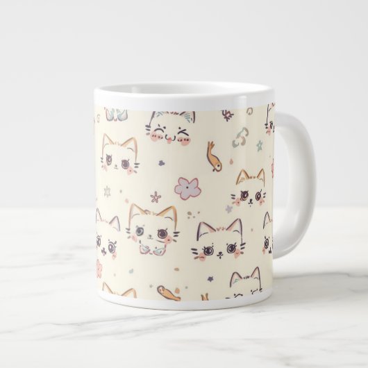 Funny Cat Meow Cartoon Pattern Grote Koffiekop (Voorkant rechts)