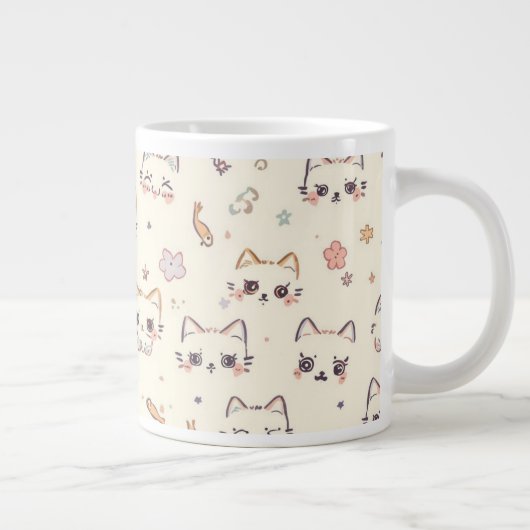 Funny Cat Meow Cartoon Pattern Grote Koffiekop (Rechts)