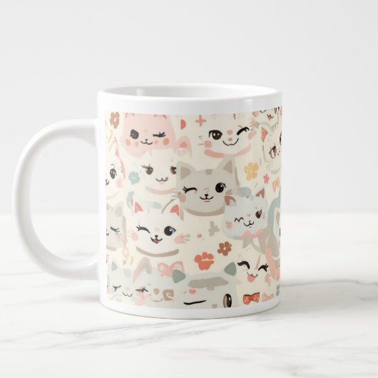 Funny Cat Meow Cartoon Pattern Grote Koffiekop (Links)