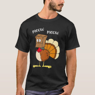 Funny Cat Meow Turkey Fake Cat Thanksgiving Family T-shirt