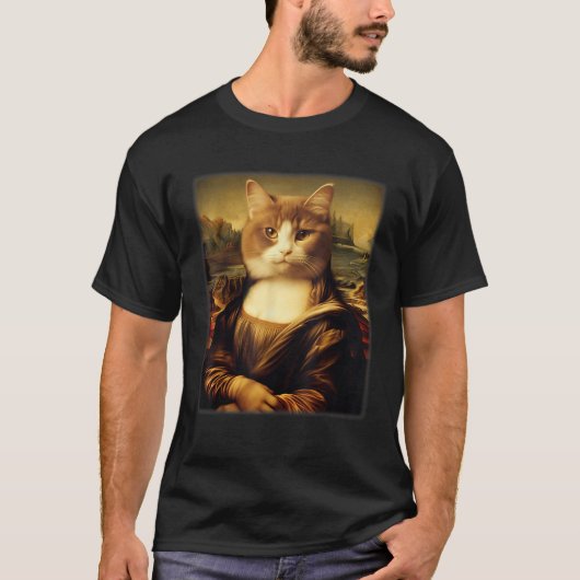 Funny Cat Meowna Mona Lisa Art Cat Parodie Mannen  T-shirt (Voorkant)