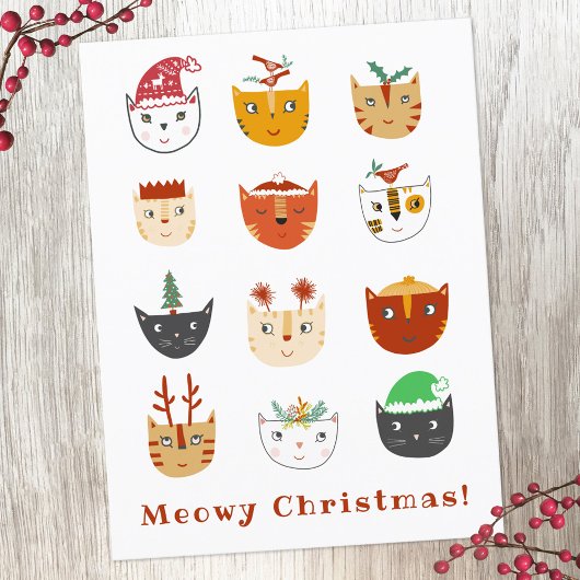 Funny Cat Meowy Briefkaart kerstfeestdag