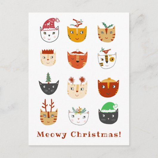 Funny Cat Meowy Briefkaart kerstfeestdag (Voorkant)