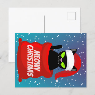Funny Cat Meowy-Briefkaart voor kerstmis Briefkaart