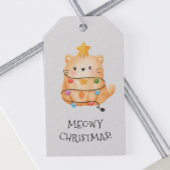 Funny Cat Meowy kerstboomverlichting Waterverf Cadeaulabel
