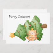Funny Cat Meowy kerstboomverlichting Waterverf Feestdagenkaart (Voorkant / Achterkant)