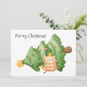 Funny Cat Meowy kerstboomverlichting Waterverf Feestdagenkaart (Staand voorkant)