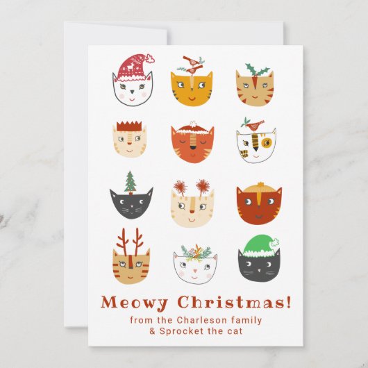 Funny Cat Meowy Kerstfeestdag Kaart (Voorkant)