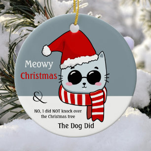 Funny Cat Meowy Kerstmis Keramisch Ornament