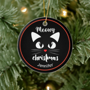 Funny Cat Meowy Kerstmis op maat Keramisch Ornament