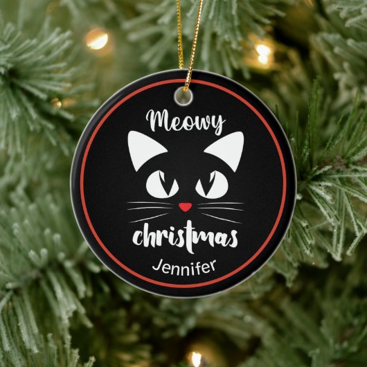 Funny Cat Meowy Kerstmis op maat Keramisch Ornament (Boom)