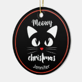Funny Cat Meowy Kerstmis op maat Keramisch Ornament (Links)