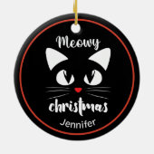 Funny Cat Meowy Kerstmis op maat Keramisch Ornament (Achterkant)