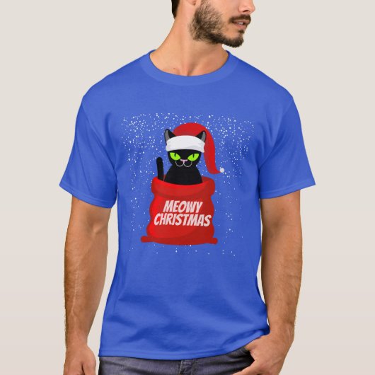 Funny Cat Meowy Kerstmis T-shirt (Voorkant)