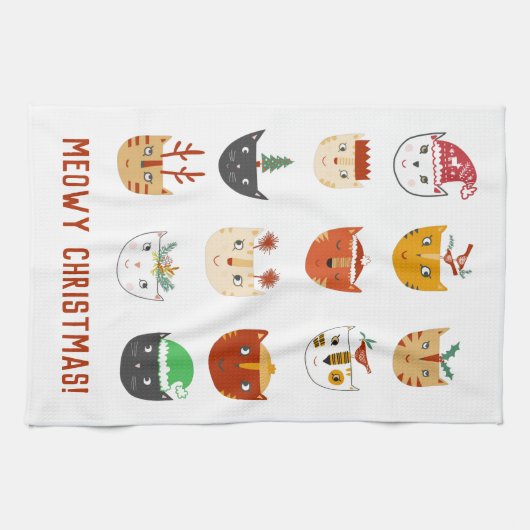 Funny Cat Meowy Kerstmis Theedoek (Horizontaal)