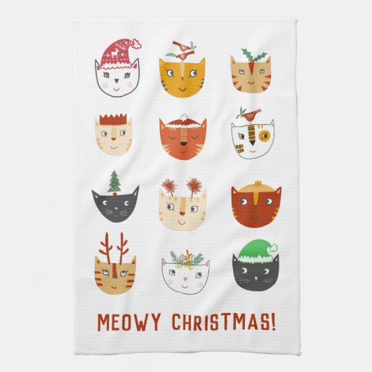 Funny Cat Meowy Kerstmis Theedoek (Verticaal)