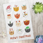 Funny Cat Meowy Kerstmis Theedoek<br><div class="desc">Een stel leuke en leuke katten in wintervakantie petten en accessoires om je te laten glimlachen. Originele kunst van Nic Squirrell. Verander de tekst om aan te passen.</div>