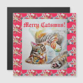 Funny Cat Merry cats Kerstmis Magnetic Card (Voorkant / Achterkant)