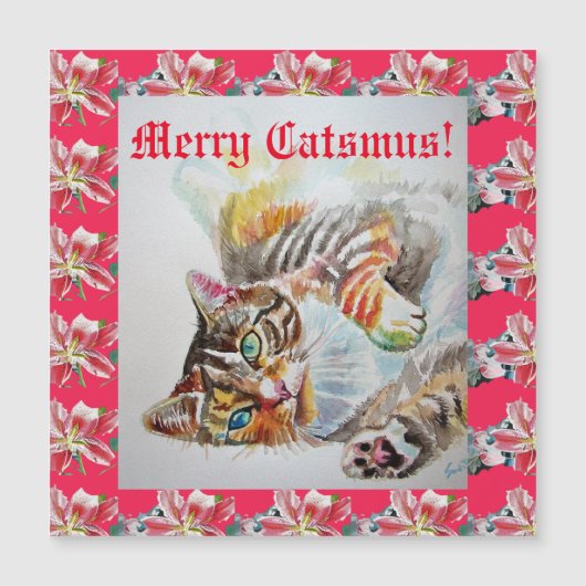 Funny Cat Merry cats Kerstmis Magnetic Card (Voorkant)