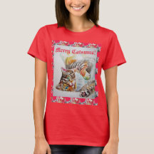 Funny Cat Merry cats met Kerstmis Red Womens T Shi