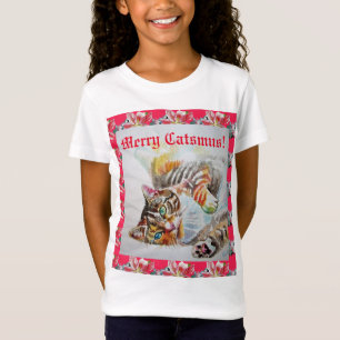 Funny Cat Merry cats met Kerstmis Rood Meisje met  T-shirt