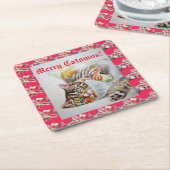 Funny Cat Merry cats Onderzetters met Kerstmis Roo (Schuin)