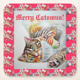 Funny Cat Merry cats Onderzetters met Kerstmis Roo
